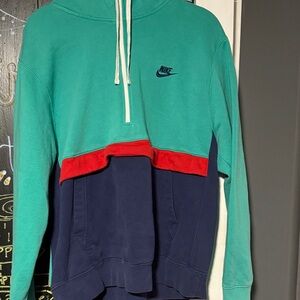 Nike Tri-Color Hoodie in Teal, Red, and Navy